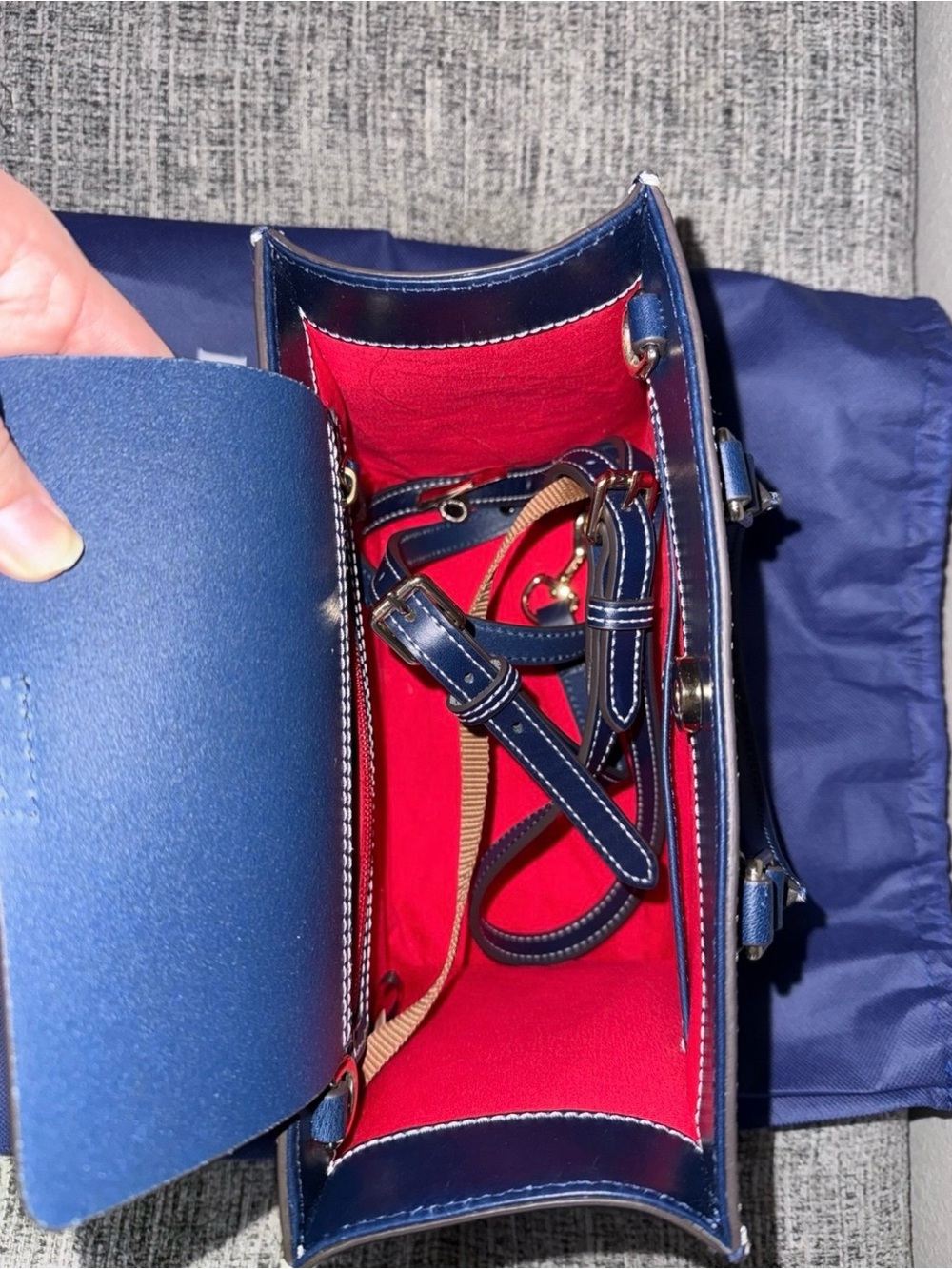 Dooney & Bourke Navy Leather Structured Satchel with Gold Hardware - Picture 2 of 3